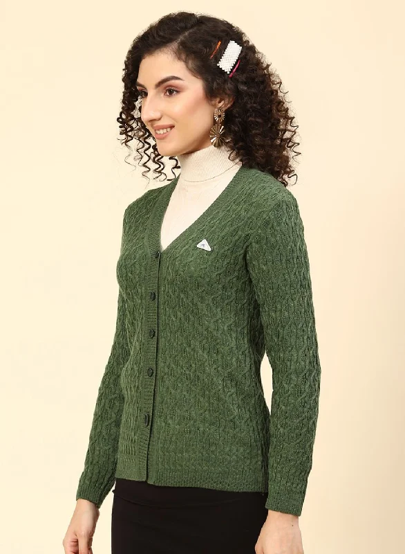 Women Green Self Design Wool blend Cardigan