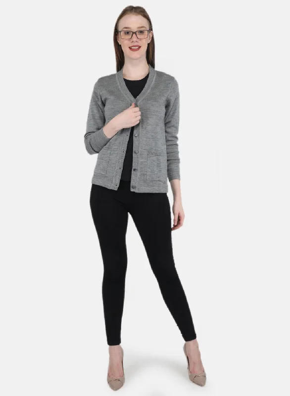 Women Grey Solid Cardigan