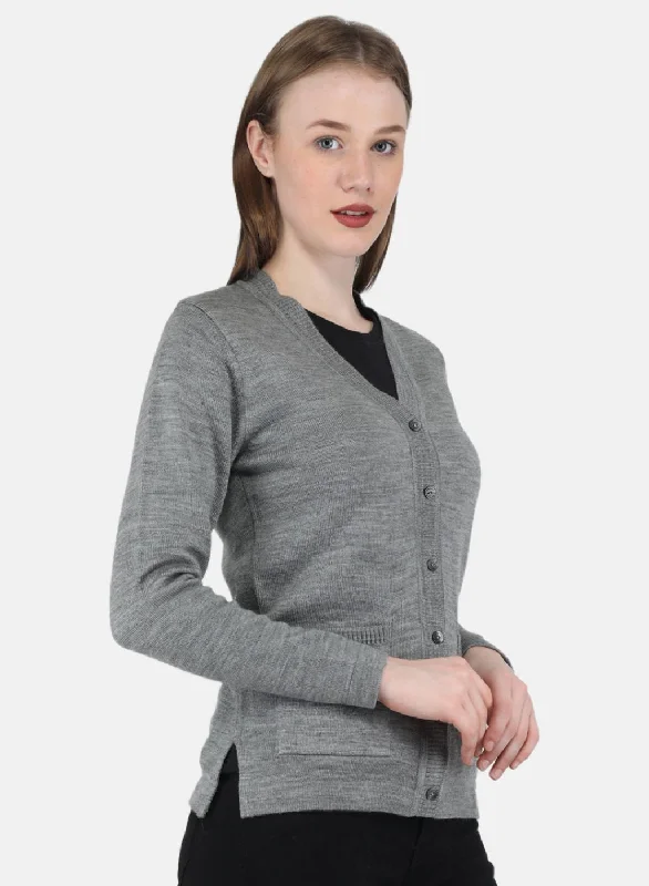 Women Grey Solid Cardigan