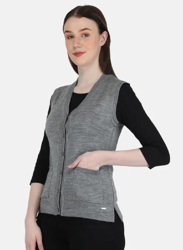 Women Grey Solid Cardigan