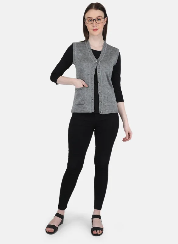 Women Grey Solid Cardigan