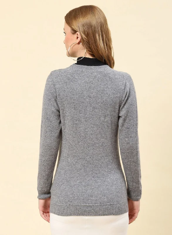 Women Grey Solid Lamb wool Cardigan