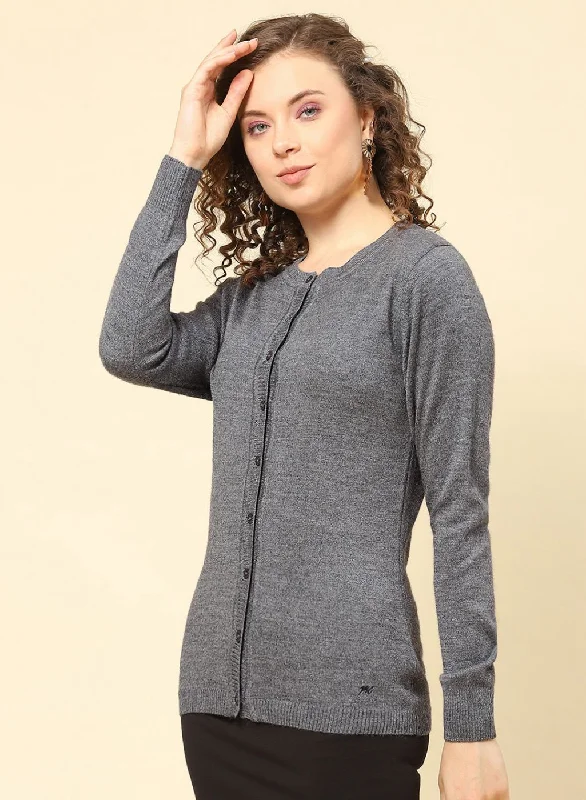 Women Grey Solid Modal Nylone Cardigan