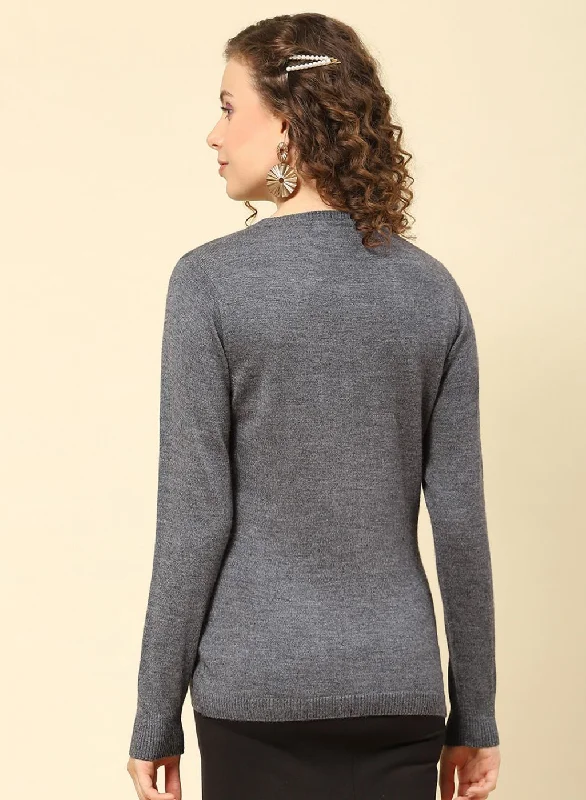 Women Grey Solid Modal Nylone Cardigan