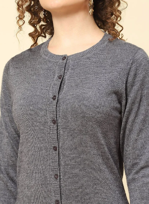 Women Grey Solid Modal Nylone Cardigan