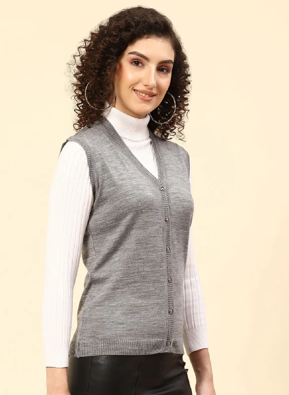 Women Grey Solid Wool blend Cardigan