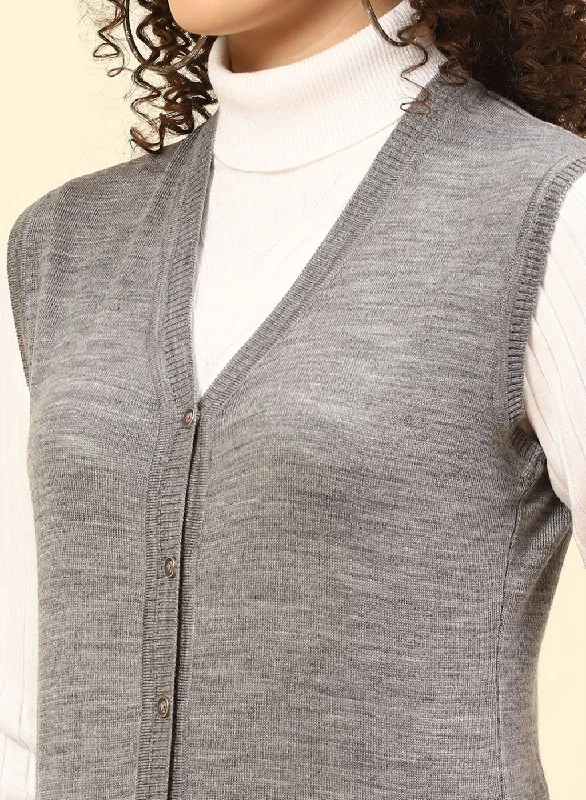 Women Grey Solid Wool blend Cardigan