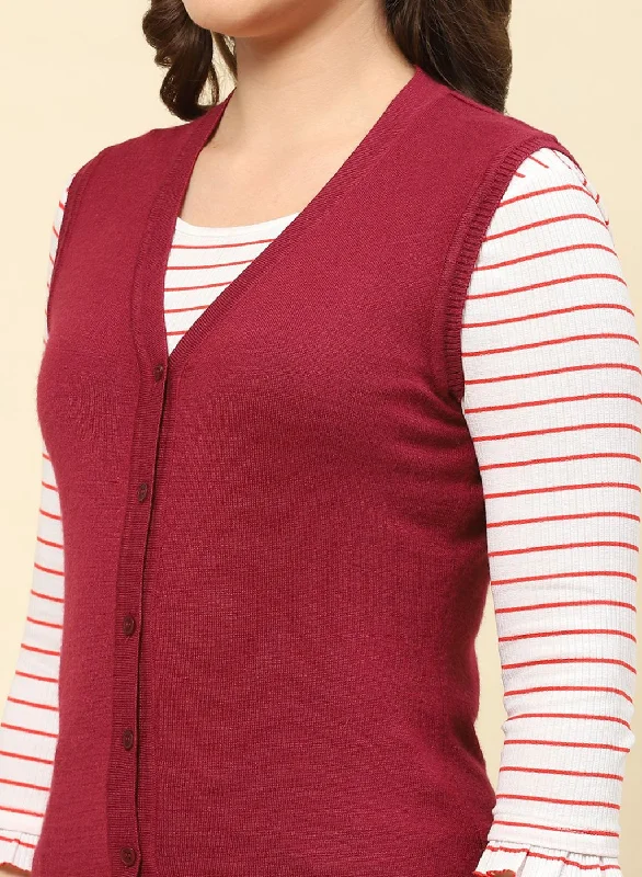 Women Maroon Solid Modal Nylone Cardigan