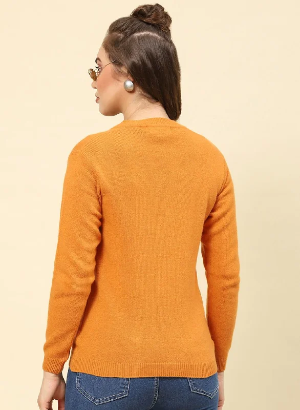 Women Mustard Solid Lamb wool Cardigan