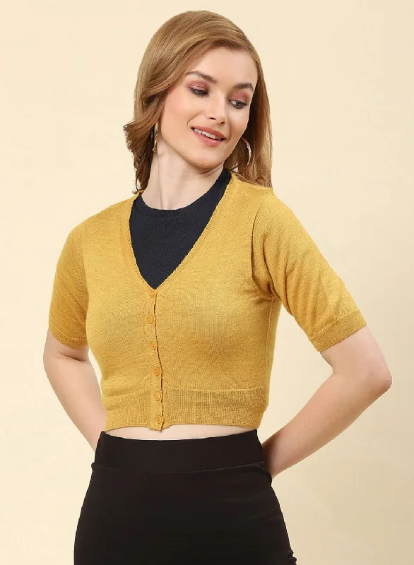 Women Mustard Solid Pure wool Blouse