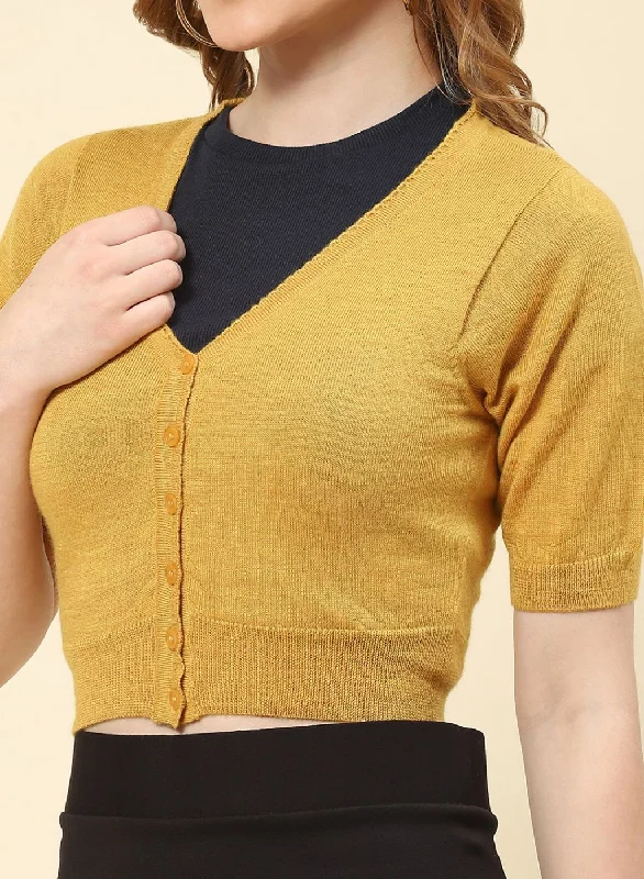 Women Mustard Solid Pure wool Blouse