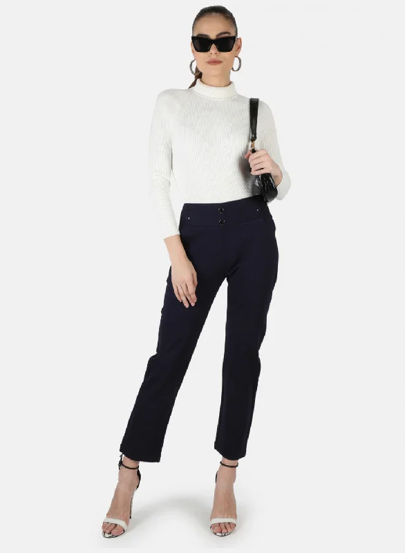 Women Navy Blue Solid Jegging