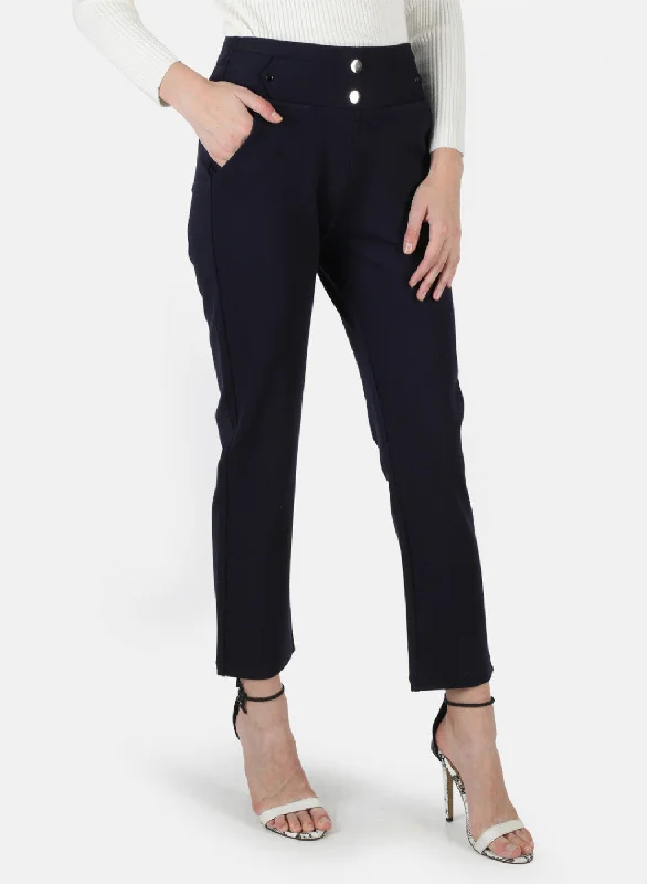 Women Navy Blue Solid Jegging