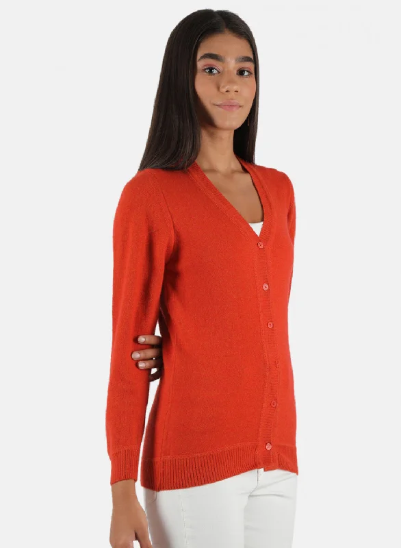 Women Orange Solid Cardigan