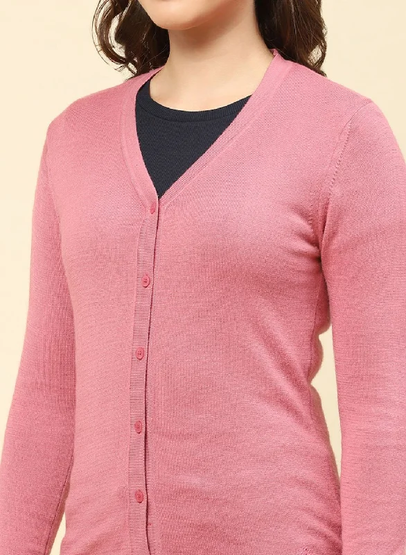 Women Pink Solid Modal Nylone Cardigan