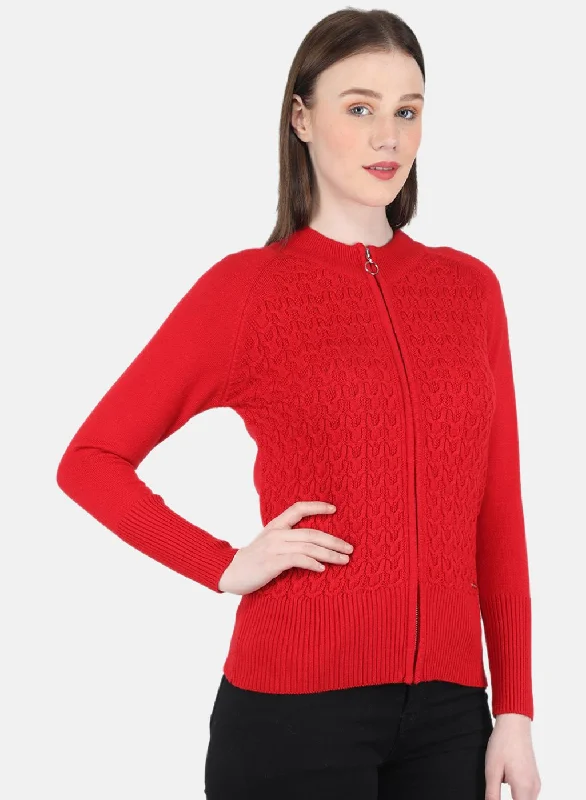 Women Red Self Design Pullover