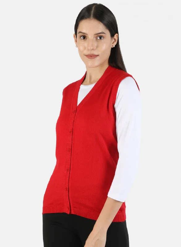 Women Red Solid Cardigan