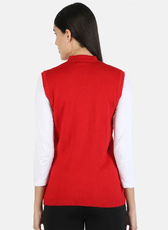 Women Red Solid Cardigan