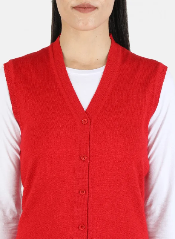 Women Red Solid Cardigan