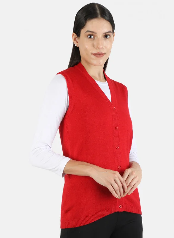 Women Red Solid Cardigan