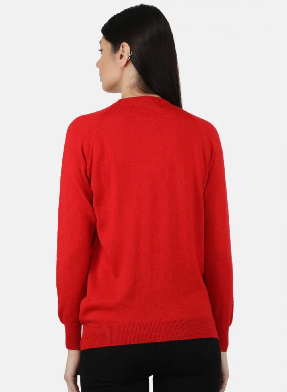 Women Red Solid Cardigan