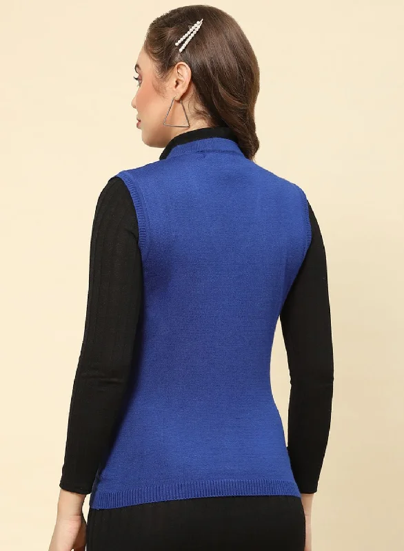 Women Royal Blue Solid Modal Nylone Cardigan