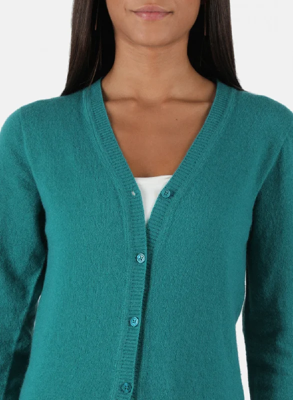 Women Sea Green Solid Cardigan