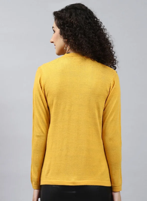 Women Yellow Self Design Wool blend Cardigan