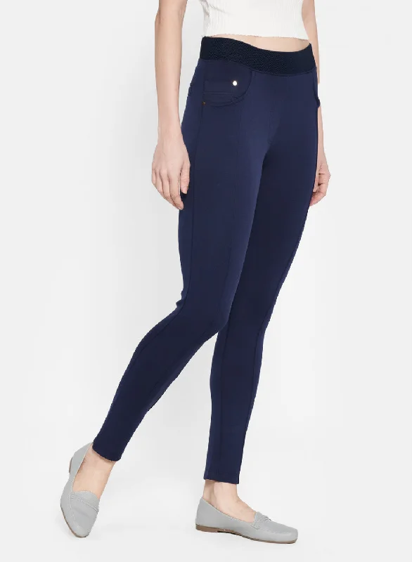 Womens Navy Blue Plain Jegging