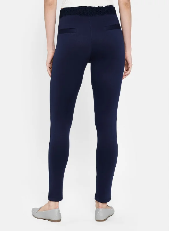 Womens Navy Blue Plain Jegging