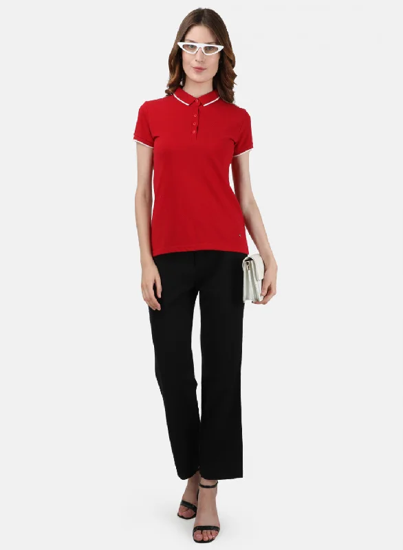 Womens Red Plain T-Shirt