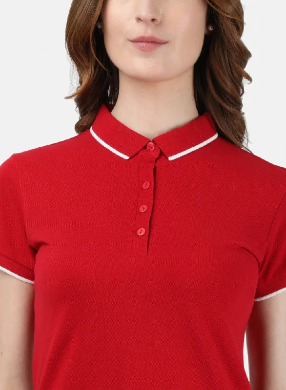 Womens Red Plain T-Shirt