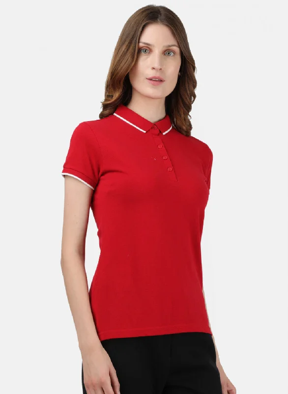 Womens Red Plain T-Shirt