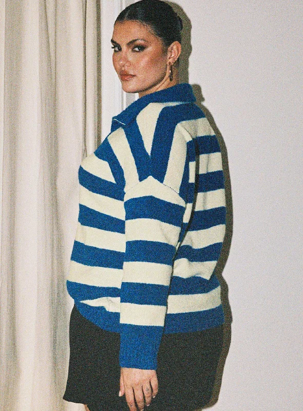 Neena Quarter Zip Sweater Blue / Cream Curve