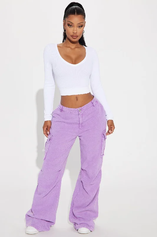 Nessa Washed Wide Leg Cargo Pant - Purple