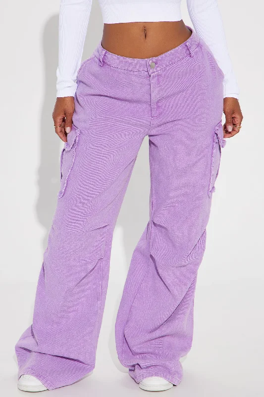 Nessa Washed Wide Leg Cargo Pant - Purple