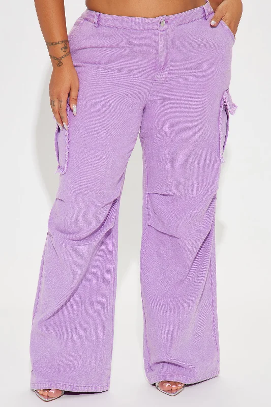 Nessa Washed Wide Leg Cargo Pant - Purple