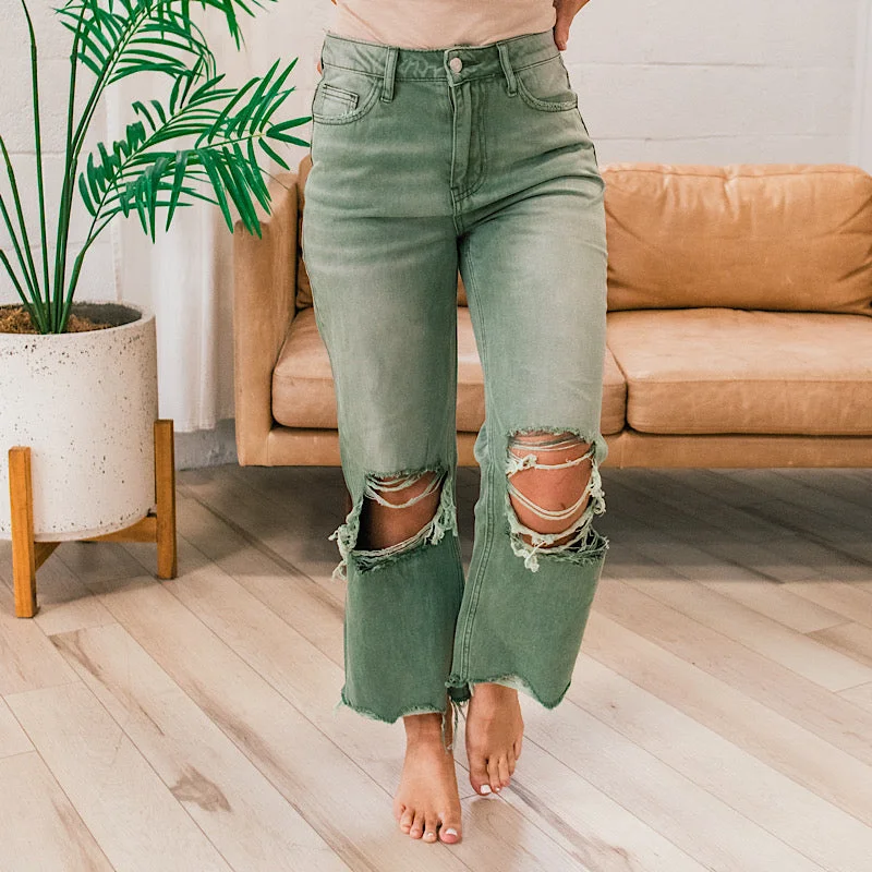 Vervet Army Green 90's Crop Flare Jeans