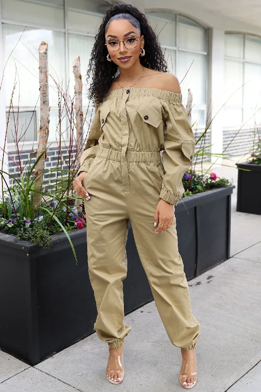 Next Stop Utility Jumpsuit - Khaki