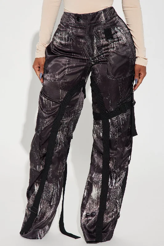 Nights in Satin Cargo Pant - Black