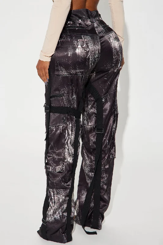 Nights in Satin Cargo Pant - Black