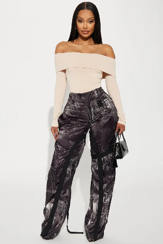 Nights in Satin Cargo Pant - Black