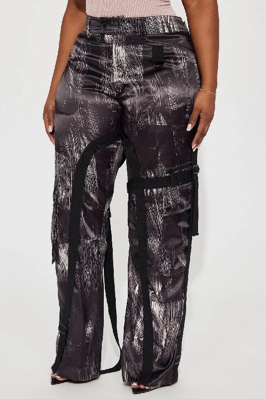 Nights in Satin Cargo Pant - Black