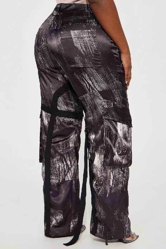 Nights in Satin Cargo Pant - Black