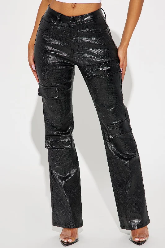 Nothin' Better Faux Leather Cargo Pant - Black