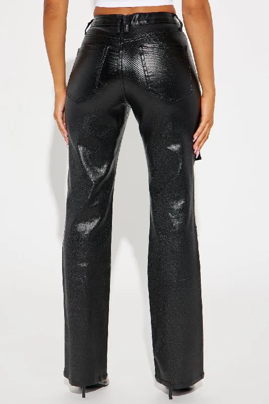 Nothin' Better Faux Leather Cargo Pant - Black