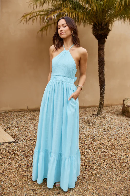 Ocean Charm Halter Maxi Dress Turquoise