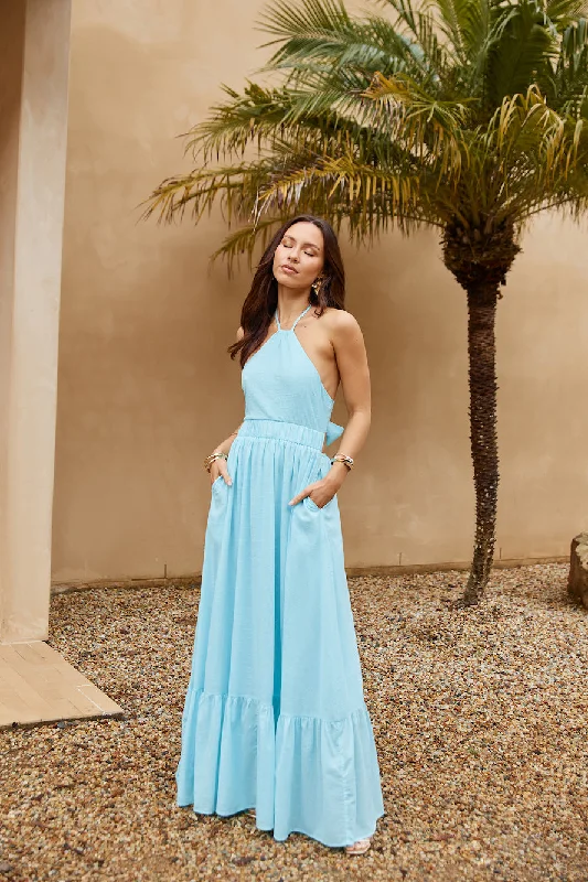 Ocean Charm Halter Maxi Dress Turquoise