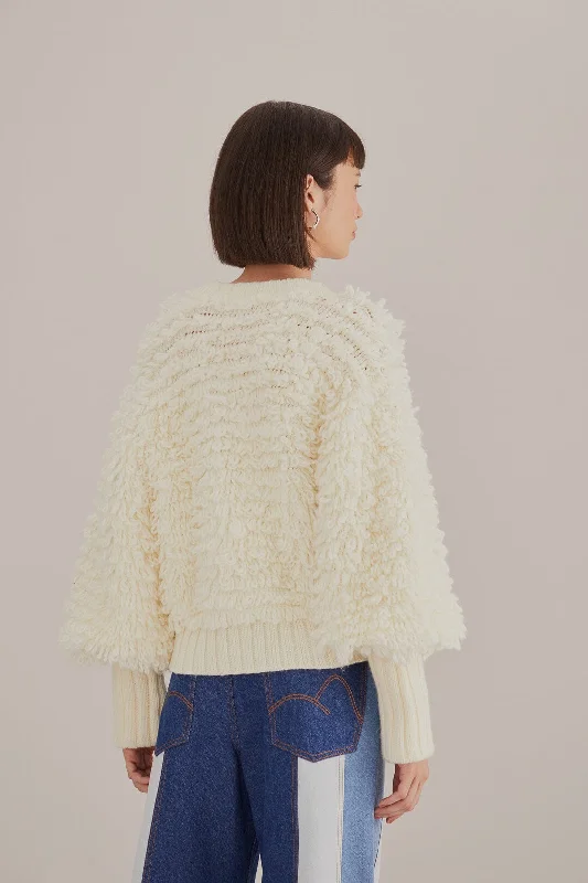 Off-White Textured V Neck Cardigan