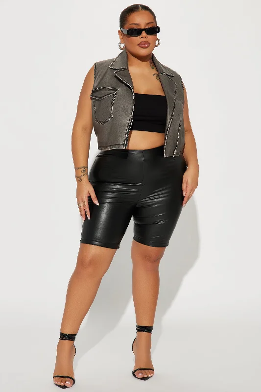 On The Daily Faux Leather Biker Short - Black